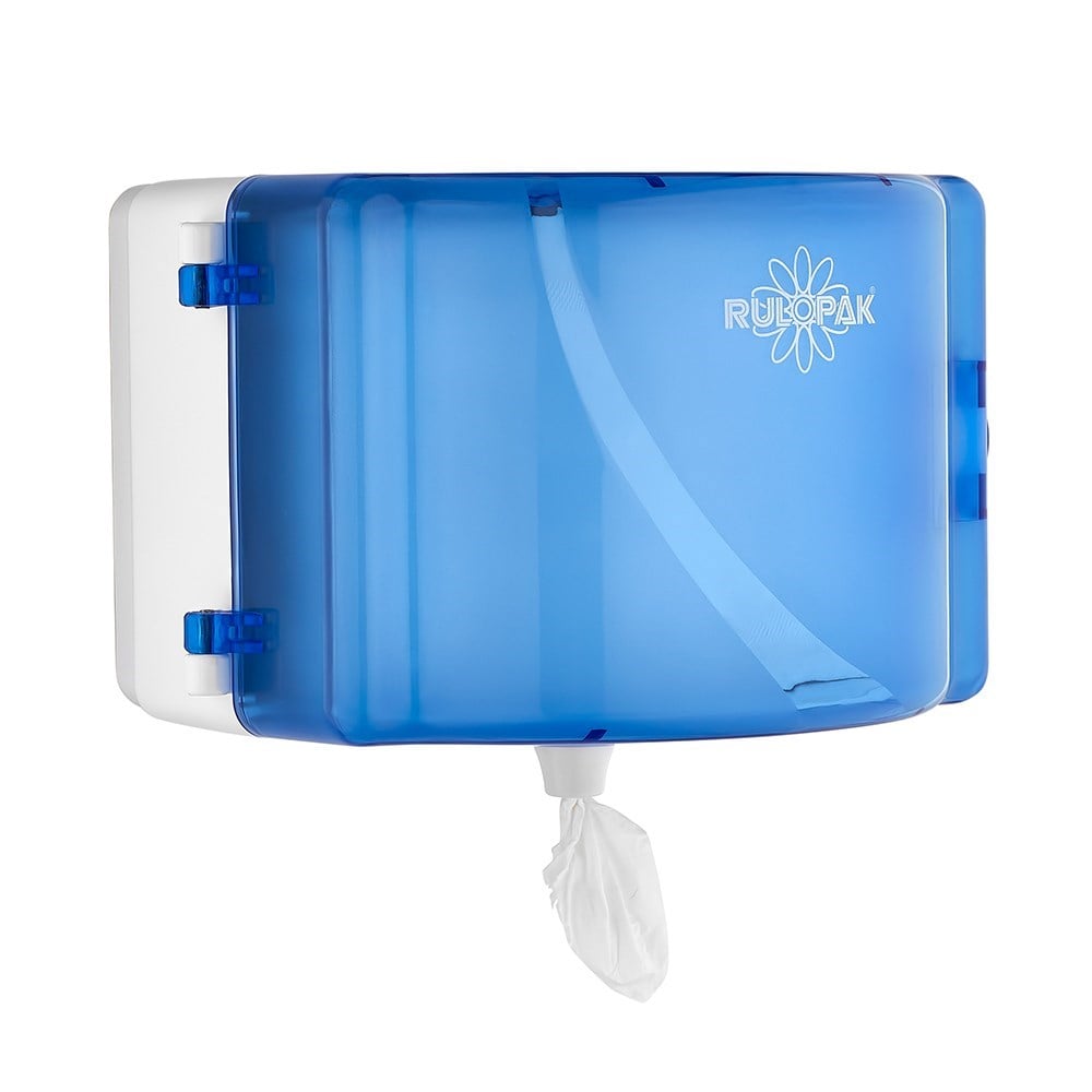 RULOPAK 360° MINI ECONOMY CENTER-PULL TOILET PAPER DISPENSER (TRANSPARENT BLUE)