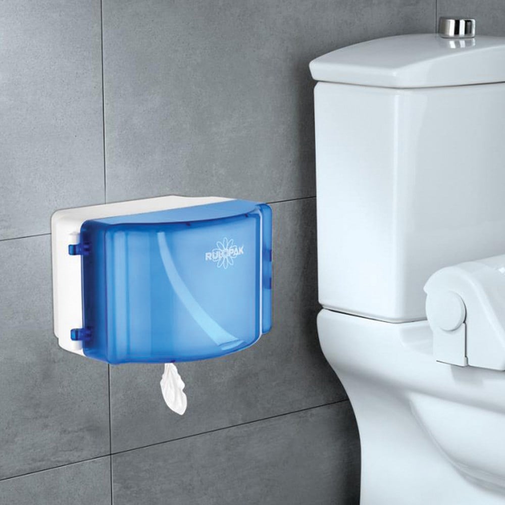 RULOPAK 360° MINI ECONOMY CENTER-PULL TOILET PAPER DISPENSER (TRANSPARENT BLUE) - Image 2