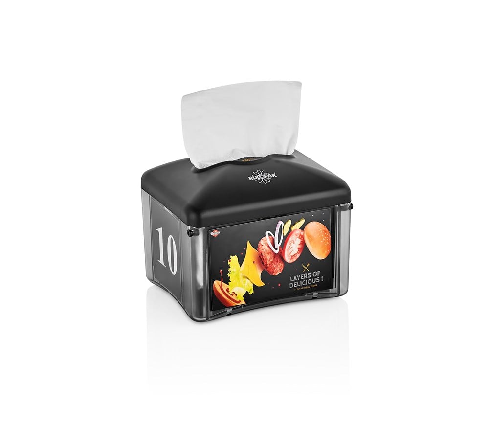 RULOPAK ADVERTISING SINGLE-PULL MINI NAPKIN DISPENSER BLACK