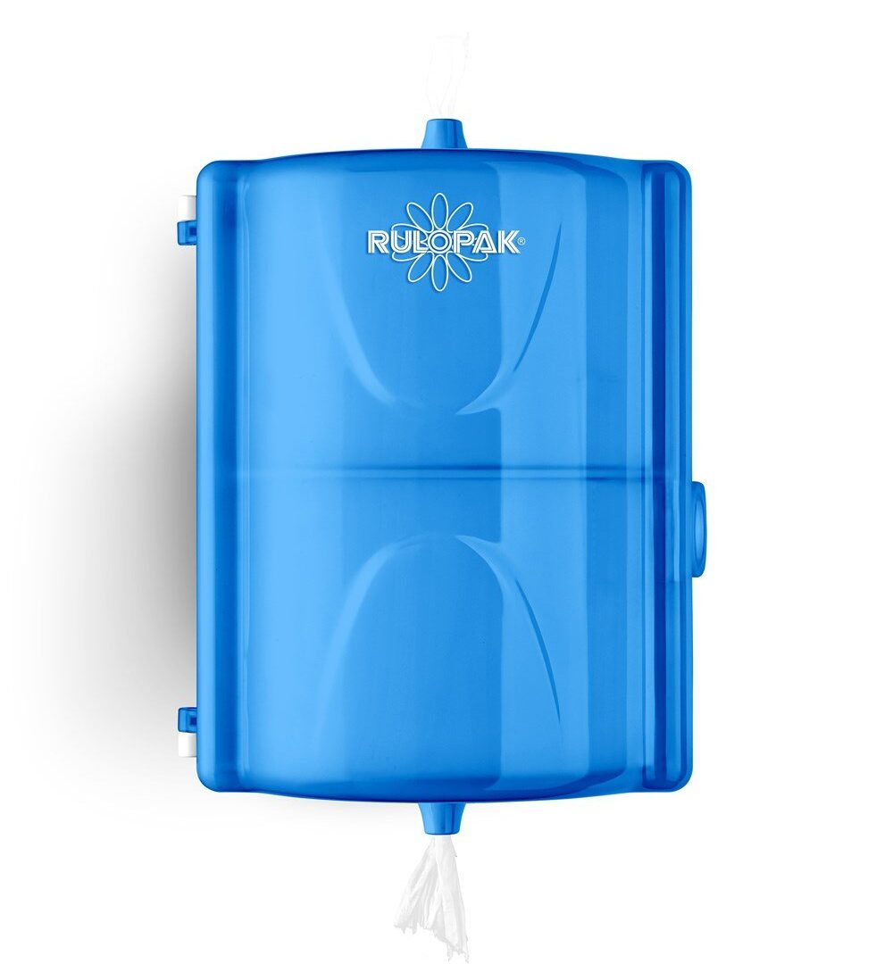RULOPAK TWIN MINI ECONOMICAL CENTER-PULL TOILET PAPER DISPENSER – TRANSPARENT BLUE