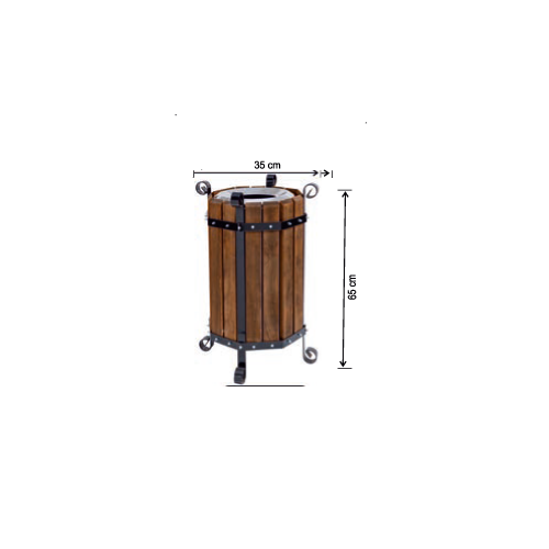 HEXAGONAL TRASH CAN WITH WOODEN PANEL AND INNER BIN