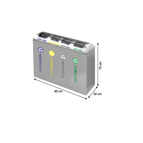 RECYCLING TRASH CAN 430 QUALITY 4-COMPARTMENT GALVANIZED WITH INNER BIN
