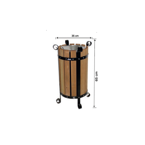 ROUND TRASH CAN WITH WOODEN PANEL AND INNER BIN