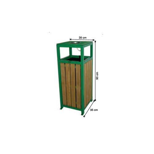 SQUARE TRASH CAN WITH WOODEN PANEL, LID, AND INNER BIN